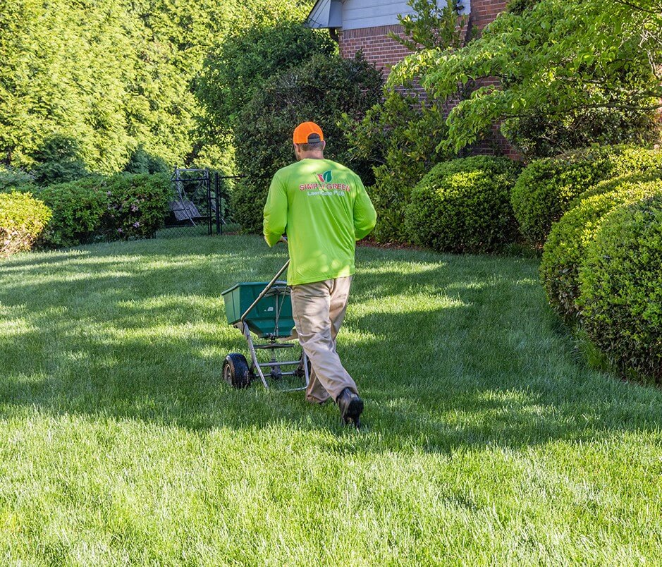 Picture of a Simply Green Technician fertilizing a lawn